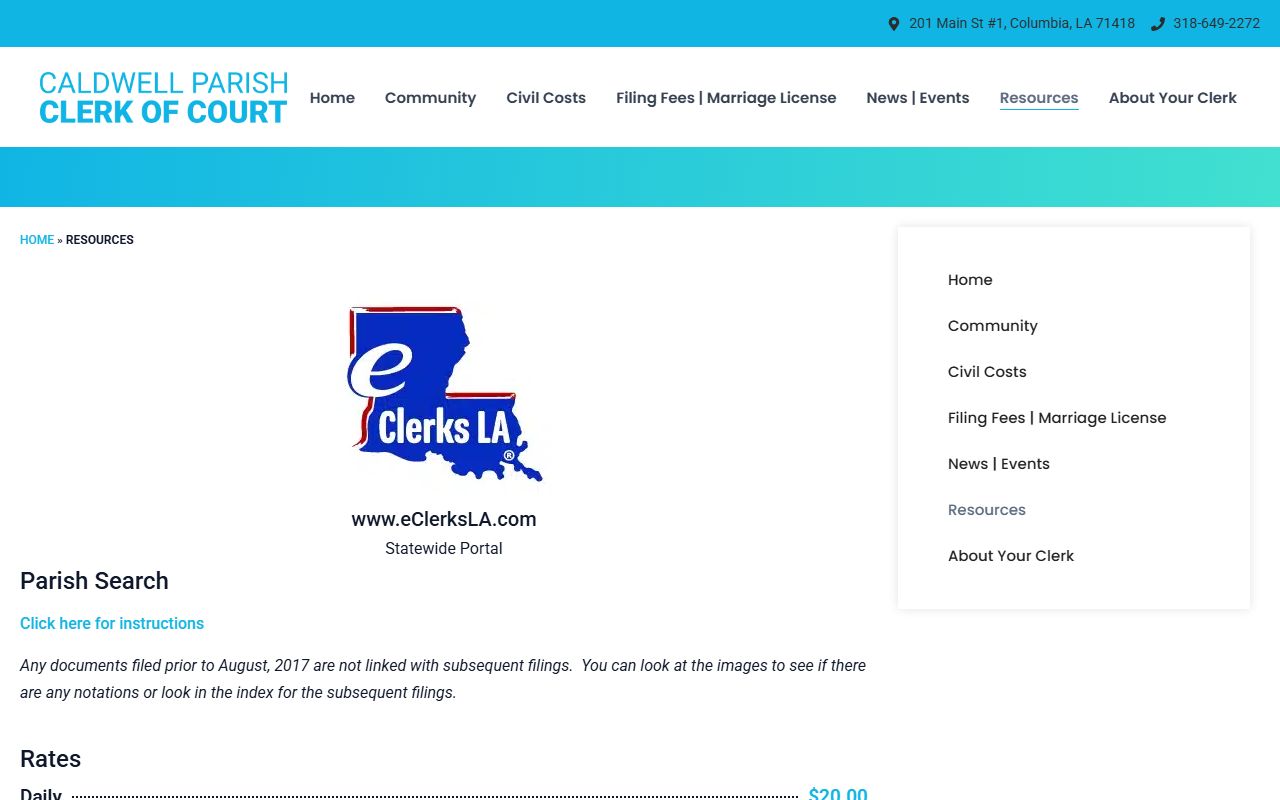 Caldwell Parish Clerk of Court records resources and online access