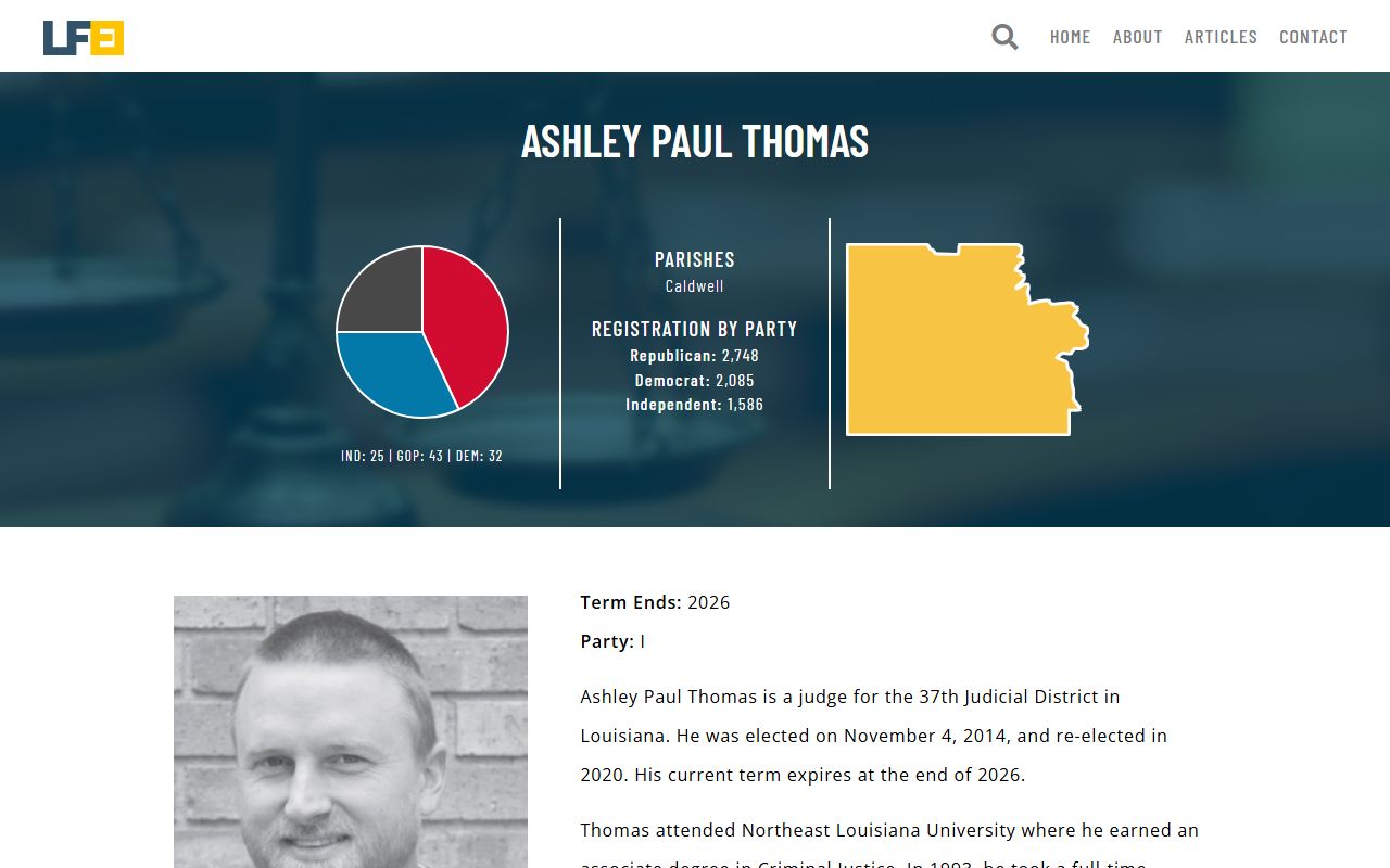 Caldwell Parish court dockets Judge Ashley Paul Thomas profile