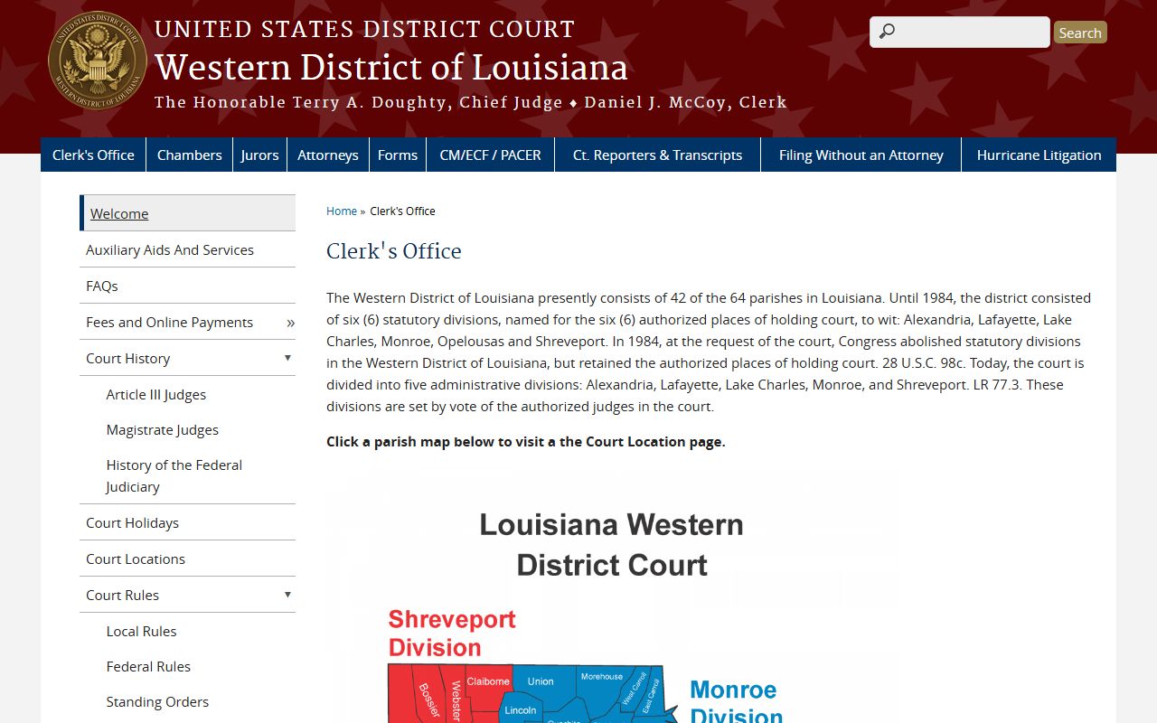 Caldwell Parish court dockets Western District of Louisiana clerk office