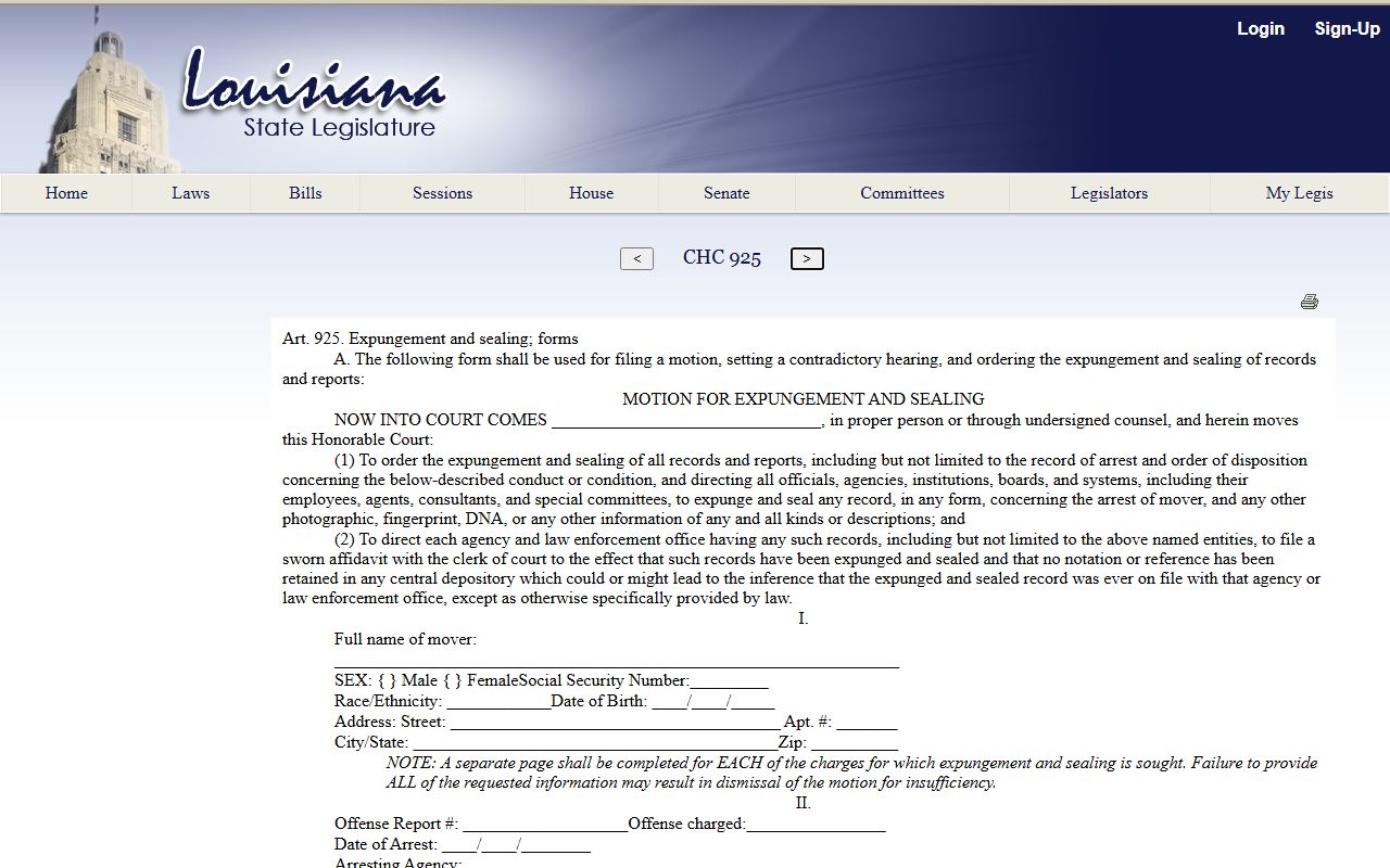 Caldwell Parish criminal court records expungement and sealing forms