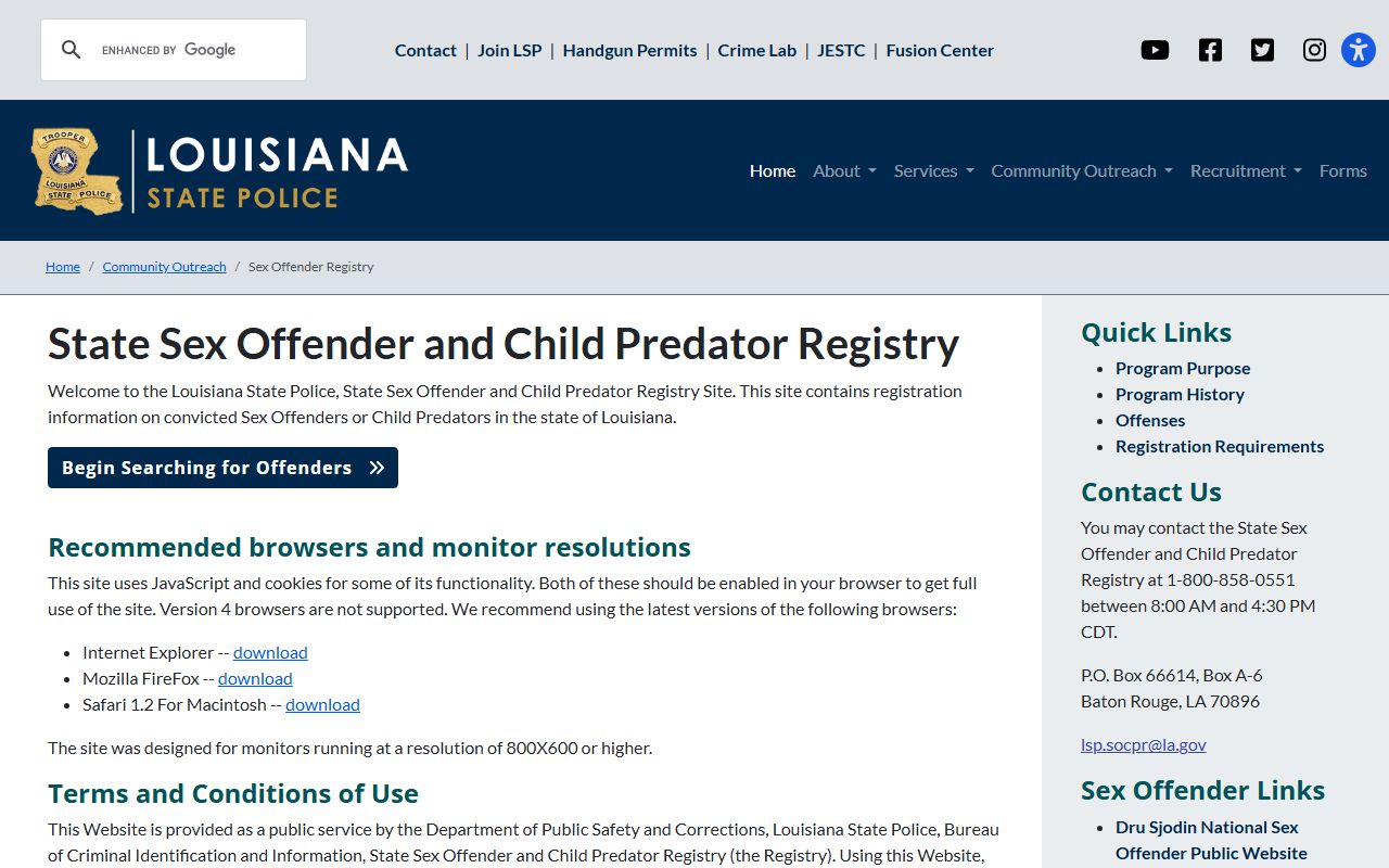 Caldwell Parish criminal court records Louisiana State Police sex offender registry