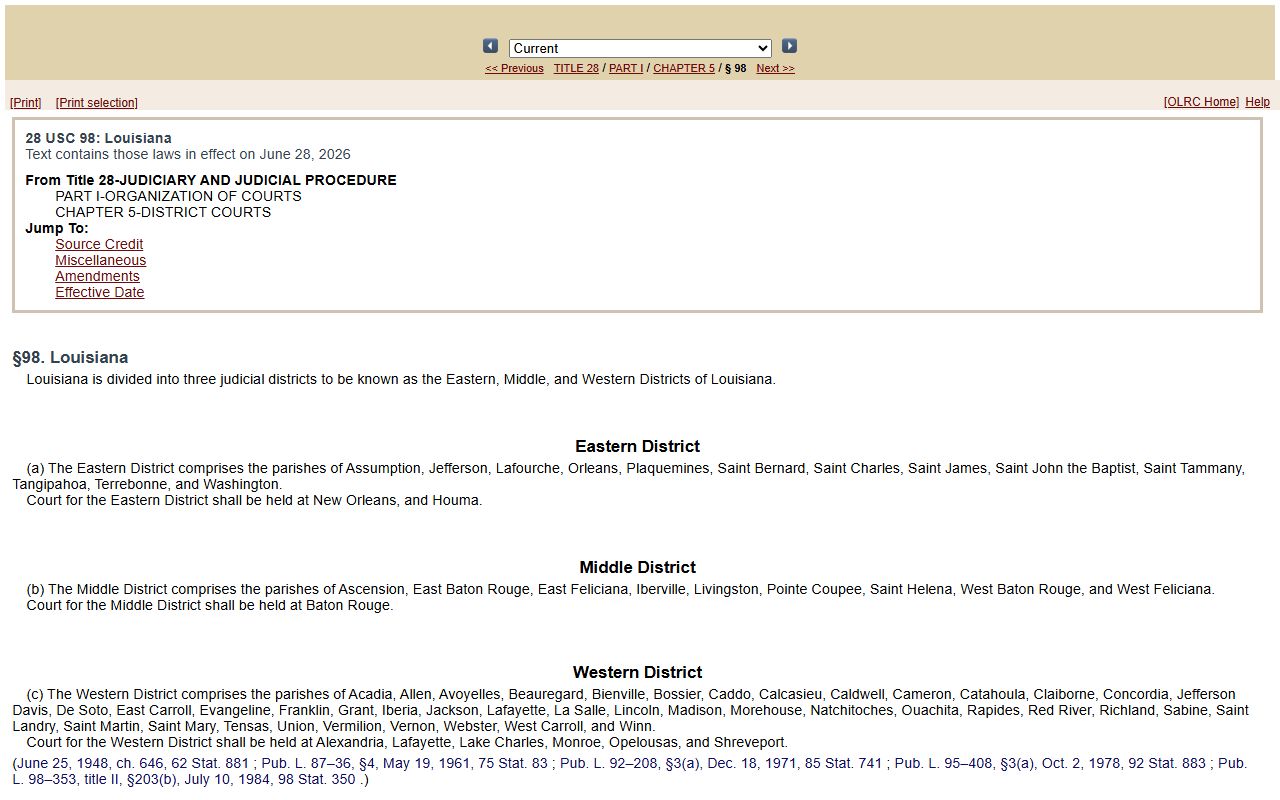 Caldwell Parish District Court records 28 U.S.C. 98 Western District parish assignment
