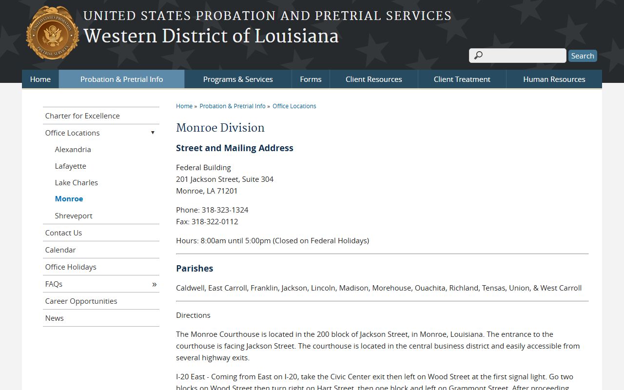 Caldwell Parish District Court records federal probation Monroe division