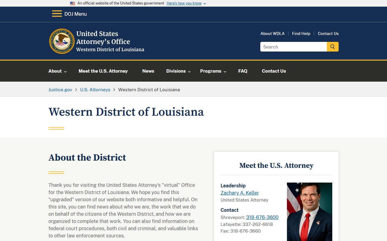 Caldwell Parish District Court records U.S. Attorney Western District source