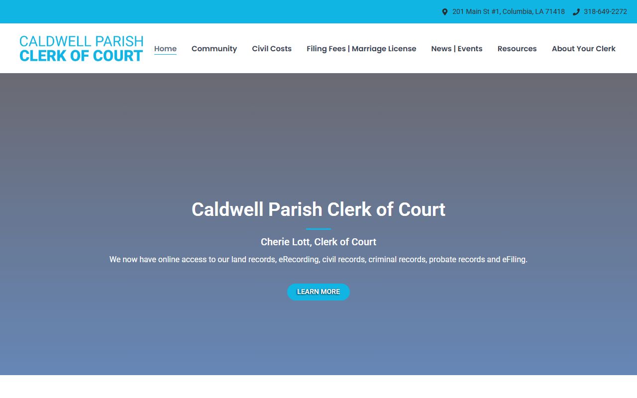 Caldwell Parish court records clerk home page