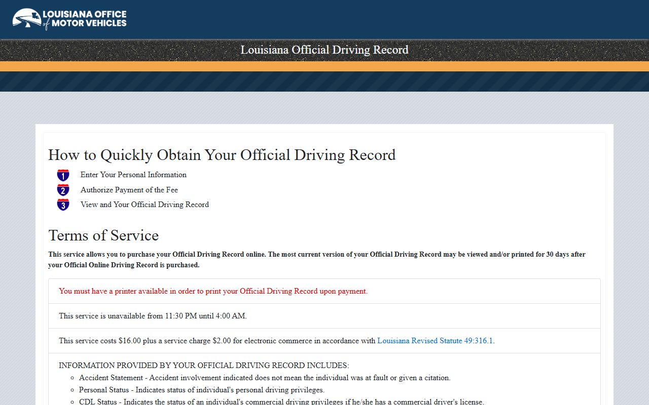 Caldwell Parish traffic court records and Louisiana Official Driving Record terms